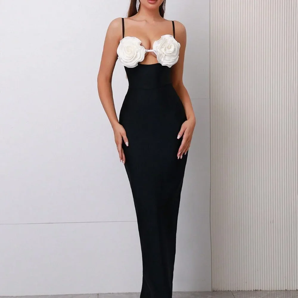 Black Preppy Women's Sexy 3d Flower Bodycon Bandage Dress - Picture 1 of 5